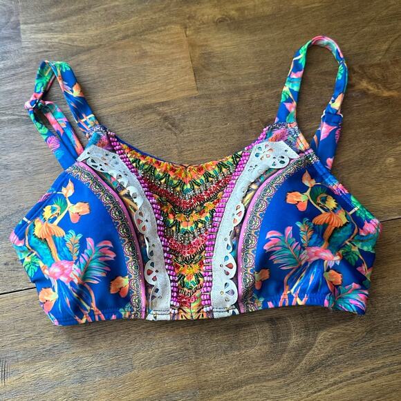 Lateen Swimwear Wild Jungle Beaded Bikini Top Sz Medium Removeable Padding Boho - Picture 1 of 9